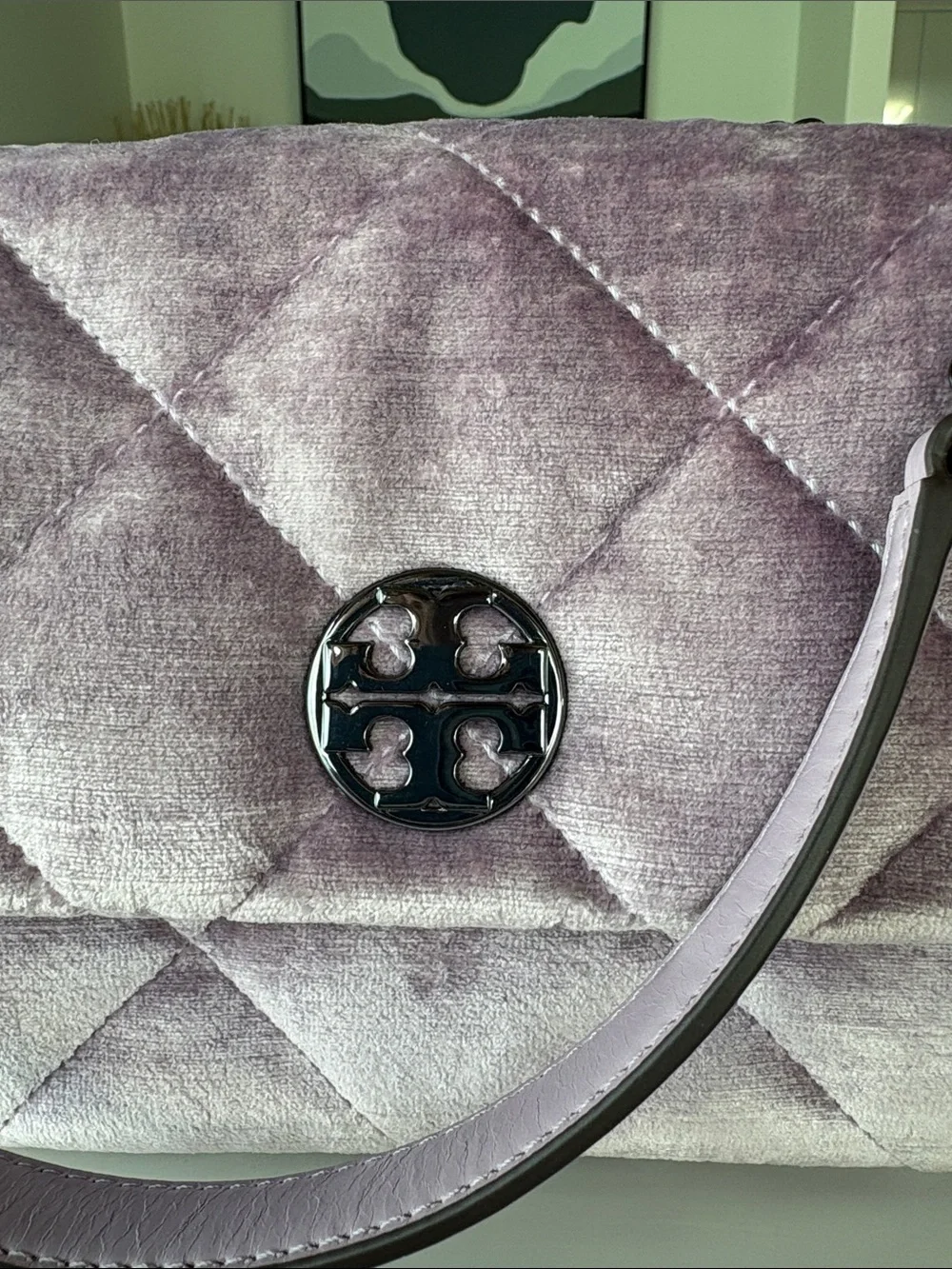 Tory Burch Quilted Velvet Shoulder Bag in Lavender Mist